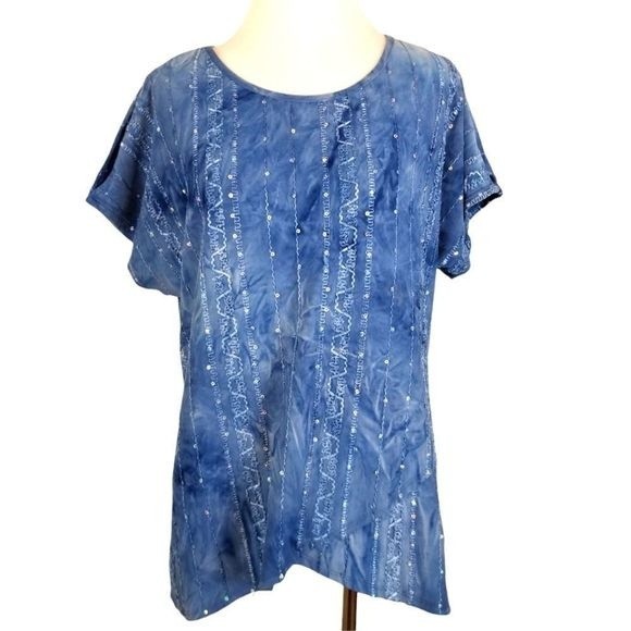Shannon Ford NY Blue Sequin Split Sleeve Top Size Medium - Picture 1 of 9